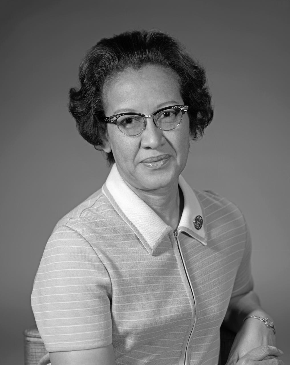 Portrait of Katherine Johnson, NASA mathematician, seated