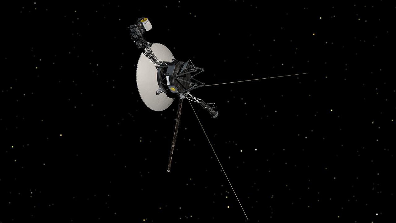 Artist's concept of the Voyager spacecraft against a starfield
